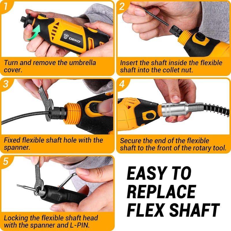 DEKOPRO Rotary Tool Kit: Power Hand Rotary Tools Mini for Wood/Metal, Electric Grinder Drill Machine Set with Flex Shaft for Carving, Cutting, Sanding, Grinding, Polishing, Engraving - Image 4